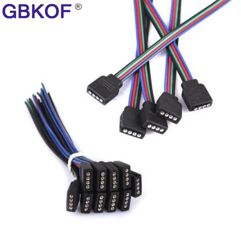 5 шт./лот RGB 4 контакта разъем провода 10 см для 3528 5050 Светодиодная лента мужской тип