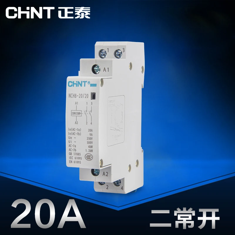 

CHINT Mini single-phase Household Modular AC contactor 220V Din Rail Type NCH8-20/20 2 normally open 20A Ann 2P