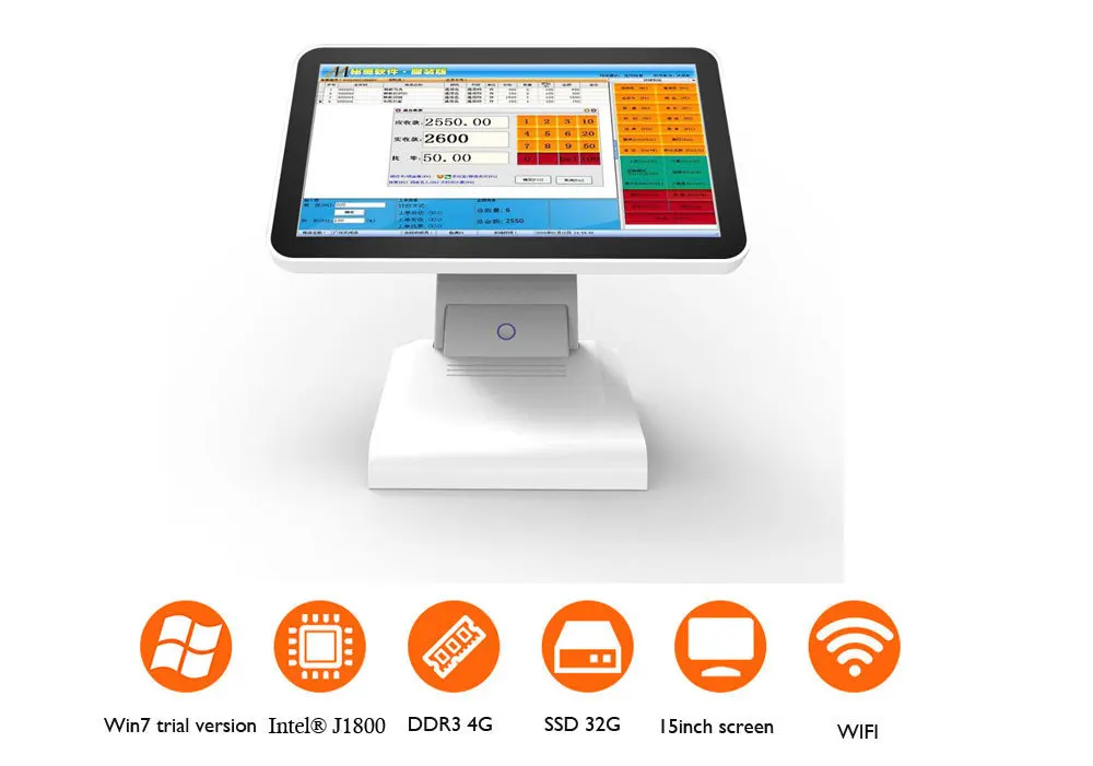 Оплата ПК все в одном pos системы 15 дюймов электронно-кассовый аппарат Поддержка запускать любые restarant программное обеспечение с картой памяти 32G SSD