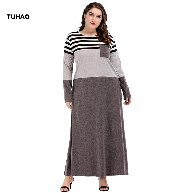 

TUHAO Women Vintage 3XL Big Sizes Maxi Long Dresses 2018 Autumn Winter Large Size striped Dress Female Retro Vestidos ZL01