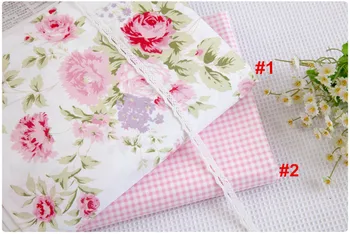 

1 meter Korean country side floral rose pink plaid bedding fabric pure cotton twill fabric for DIY quilting tilda cloth CR-940
