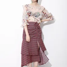 Европейская Американская Мода ретро английский стиль Женская клетчатая печать шифоновая юбка с оборками винтажная Империя элегантная женская юбка