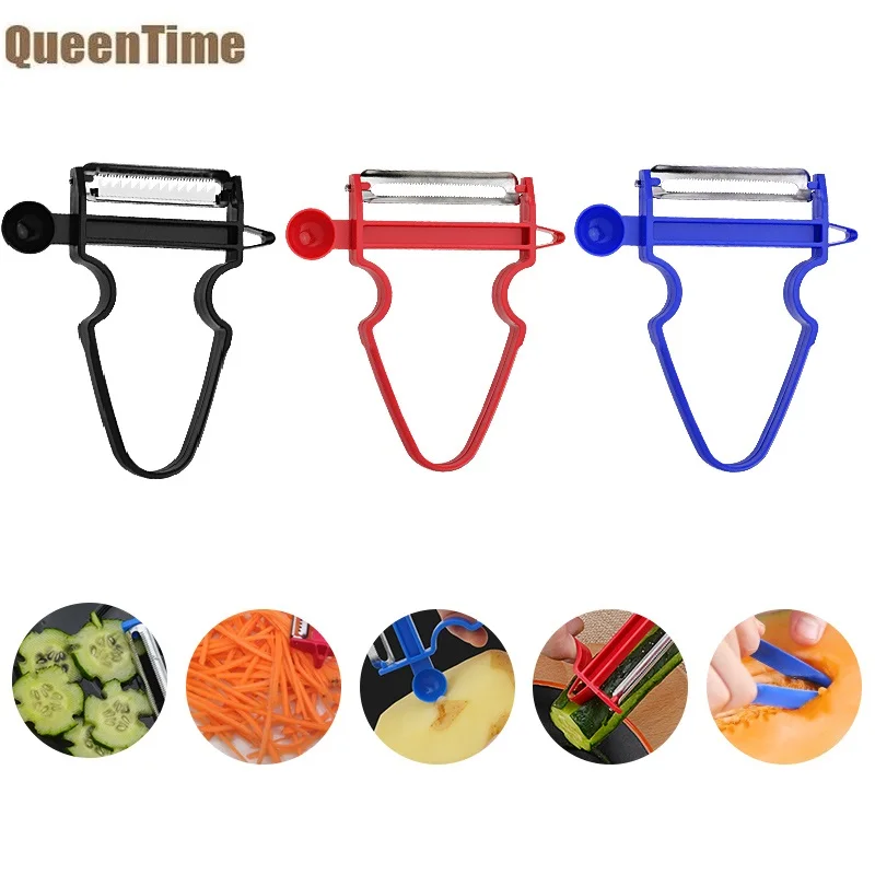 

QueenTime 3Pcs Vegetable Peeler Stainless Steel Fruit Paring Knife Potato Peelers Julienne Parer Multifunctional Kitchen Gadgets