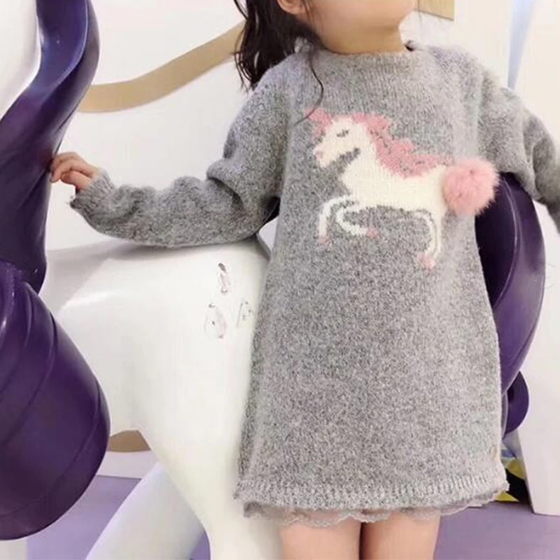 

Kids Winter Warm Dress Fashion Girl Sweater Dresses Knitted Long sleeve Children Clothing Party Wear Dress in middle of Sep