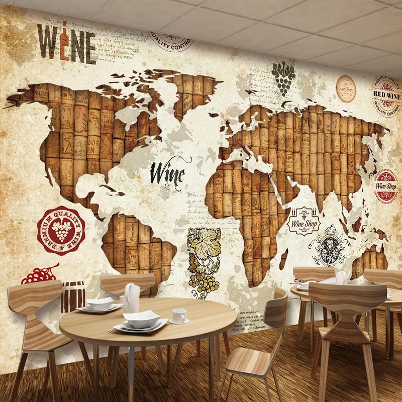 装飾壁紙ヴィンテージ世界地図ワインコルクワインバーの背景の壁 Fabric Textile Wallcoverings Aliexpress