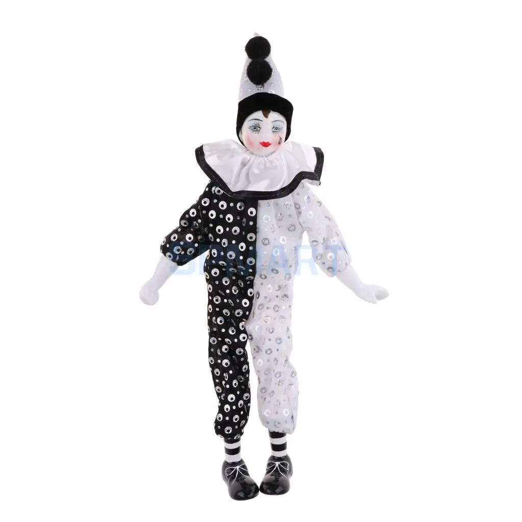 38cm 15 inch Adorable Porcelain Hanging Foot Clown Doll Harlequin Doll Circus Props Festival Gift Home Office Ornaments