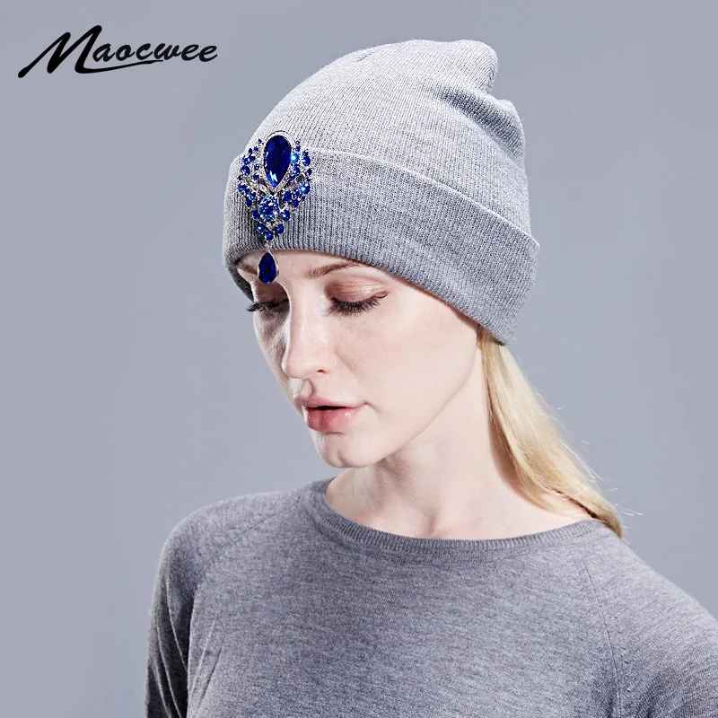 

Fashion Skullies Beanies Women Men Winter Hat Knitted Warm Cap Large Crystal Diamante Rhinestones Teardrop Wedding Brooch Pins