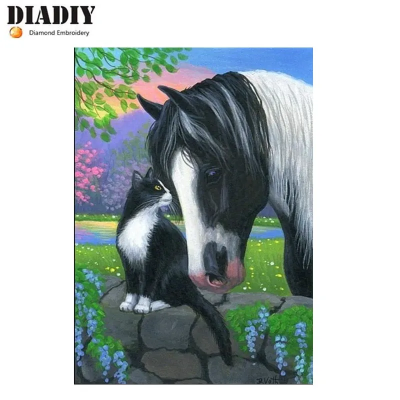 

Full Square/Round Drill 5D DIY Diamond Painting "Horse leaning on cat" 5D Embroidery Cross Stitch Mosaic Home Decor