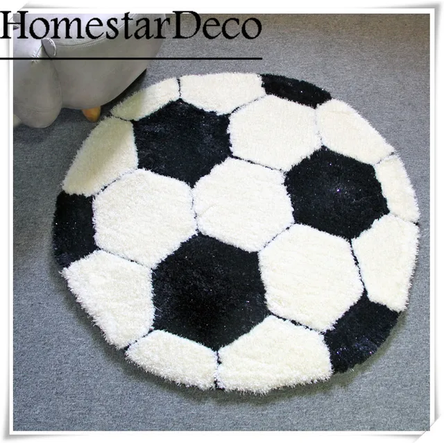 logo personnalisé 3d tapis shaggy tapis rond noir et blanc football