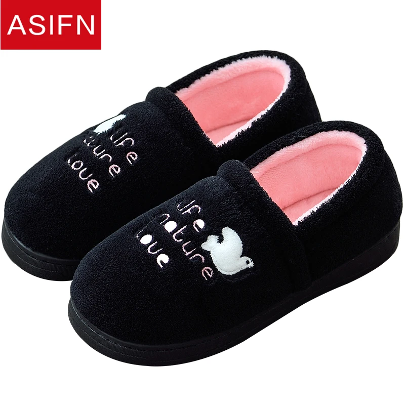 

ASIFN Women Cotton Slippers for Couple Winter Fur Men Shoes Woman House Man Indoor Fashion Flip Flops Mules Sapato Feminino