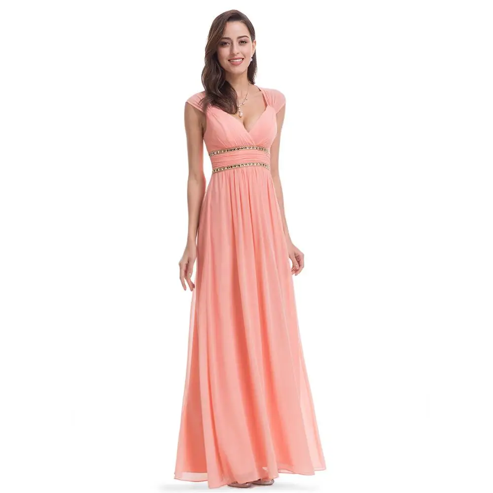 Ever-Pretty вечерние платья EP08697 женские красивые элегантные А-образные сексуальные белые с v-образным вырезом Длинные платья для выпускного вечера платья для вечеринок - Цвет: Peach