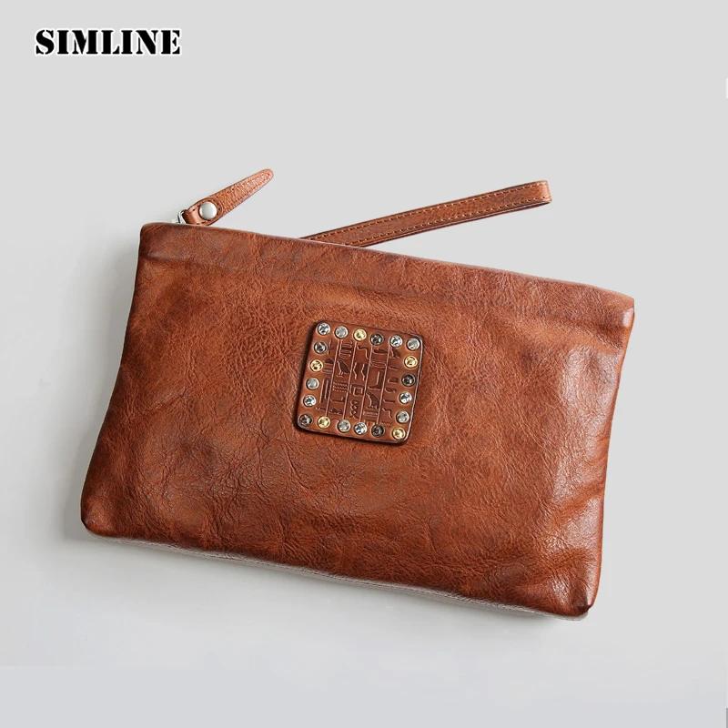 

Luxury Brand Vintage Fashion Genuine Cow Leather Clutch Bag Men Male Zipper Phone Wallets Card Holder Handy Bags Men's Clutches