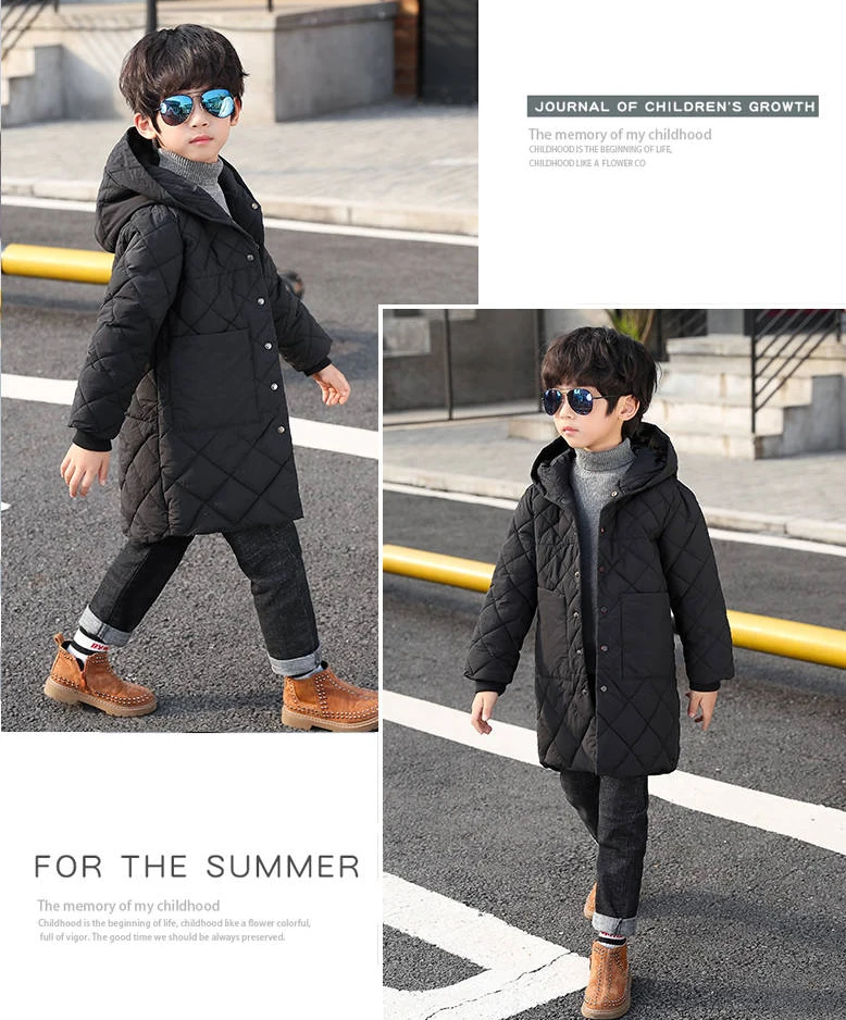Fashion New Winter Children Boys Hooded Coat Clothes Kids Boys Thicken Warm Down Cotton Jacket Teenage Outerwear Parka F36
