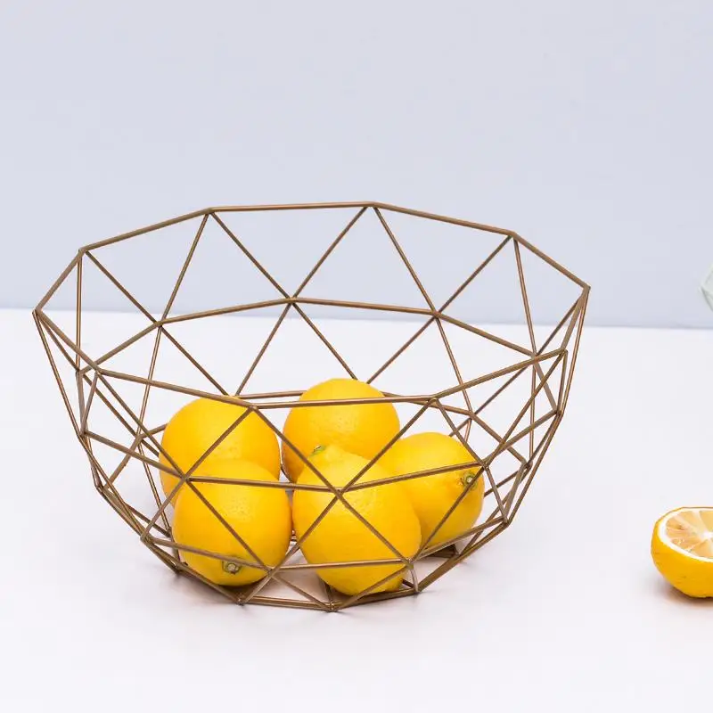 

New Nordic Storage Baskets Gold Metal Art Snacks Candy Fruit Basket for Living Room Desktop Kitchen Organizer Basket