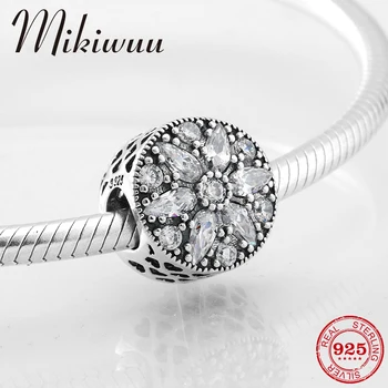 

925 Sterling Silver Ice and snow bright Crystal zircon snowflake fine Beads Jewelry making Fit Original Pandora Charm Bracelet