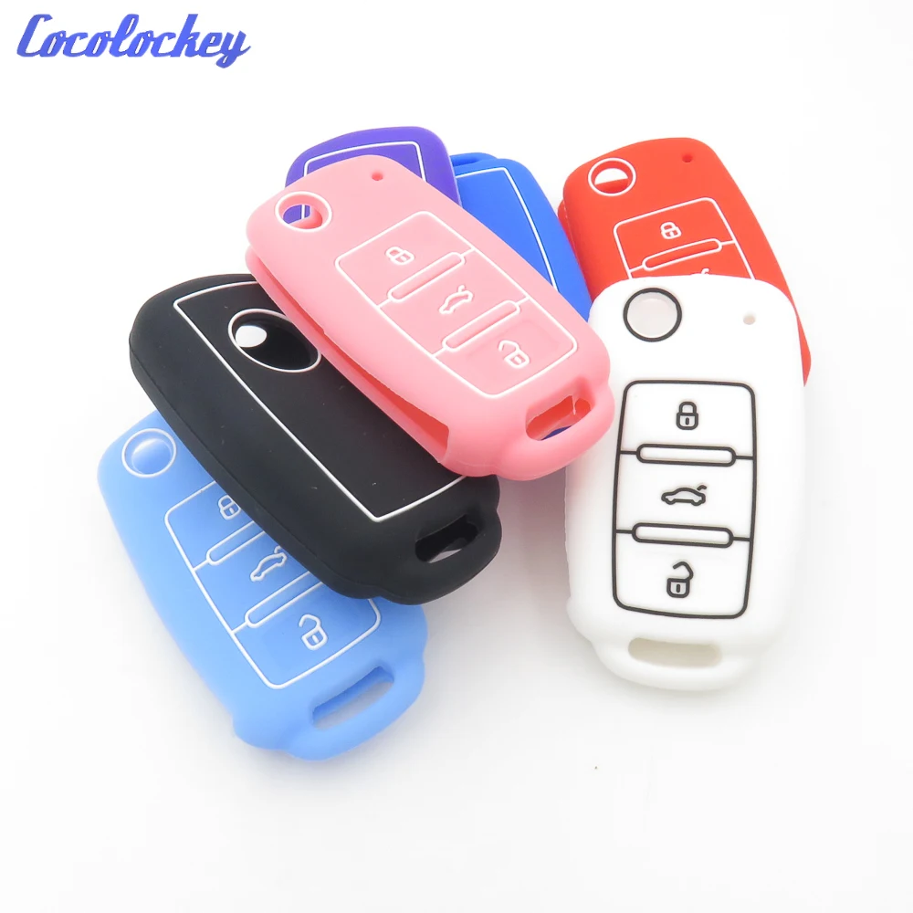 

Cocolockey Silicone Car Key Cover Case for VW for Jetta Beetle Remote Key Shell Replacement Keyless 3 Button No Logo