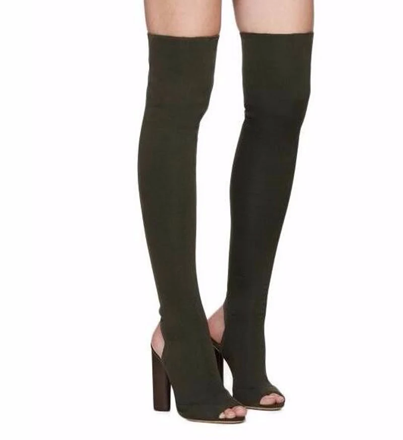 

Hot Selling Women Fashion Stretch Thick Heel Over Knee High Heel Boots Slim Style Formal Dress Sexy Bandage Boots