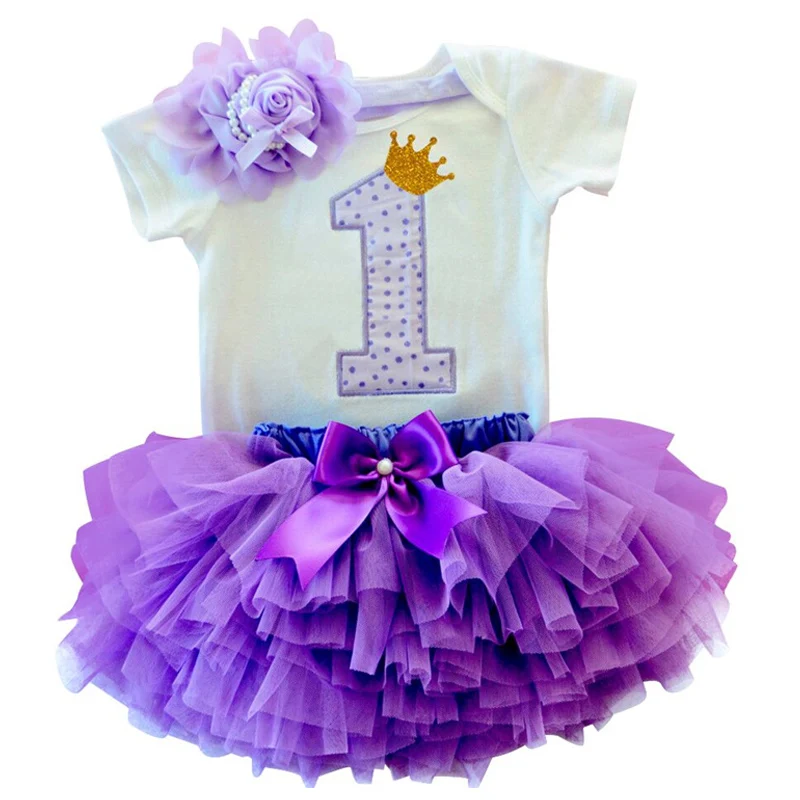 

Baby Girl Clothing Sets One Year Birthday Party Costume Toddlers Girls 3Pcs Birthday Party Outfits Headband+T-shirt+Tutu Dress