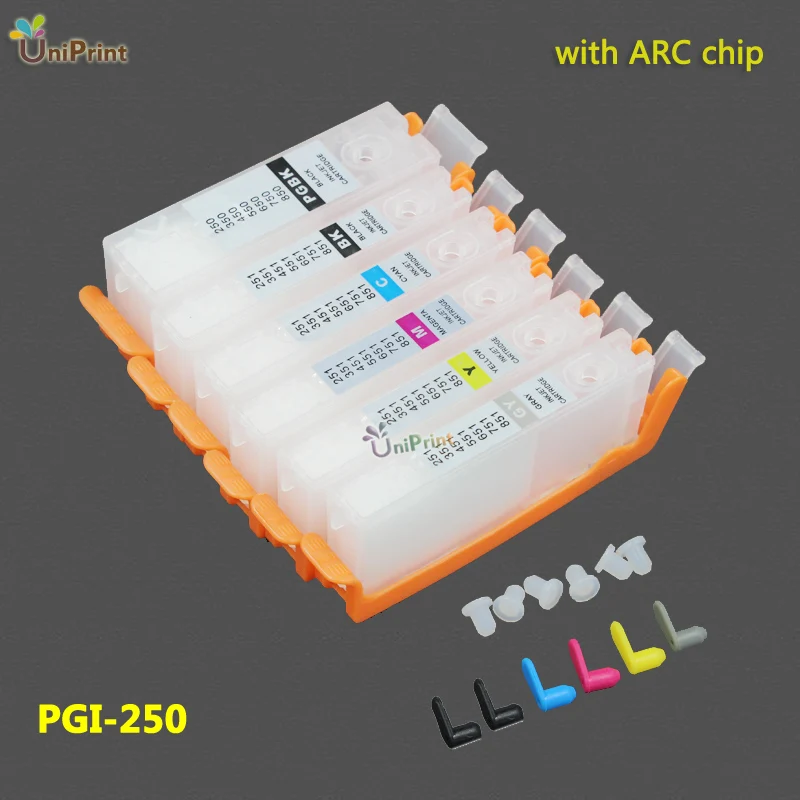 6 шт. PGI 250 PGBK CLI251 BK C M Y GY для canon MG6320 MG7120 MG7520 IP8720 многоразовый картридж с чипом ARC pgi250