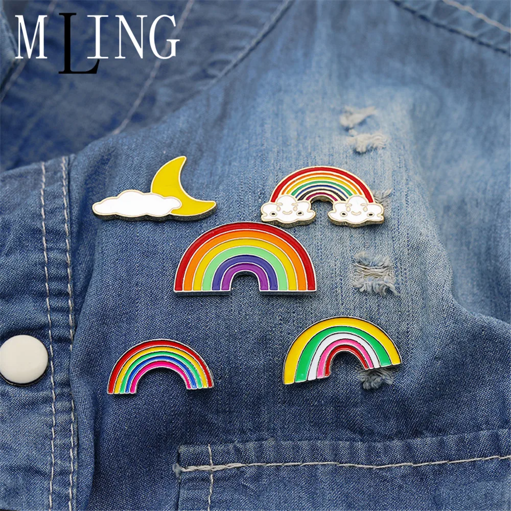 

MLING Fashion Cute Candy Color Alloy Brooch Newest Cloud Rainbow Moon Brooch For Women