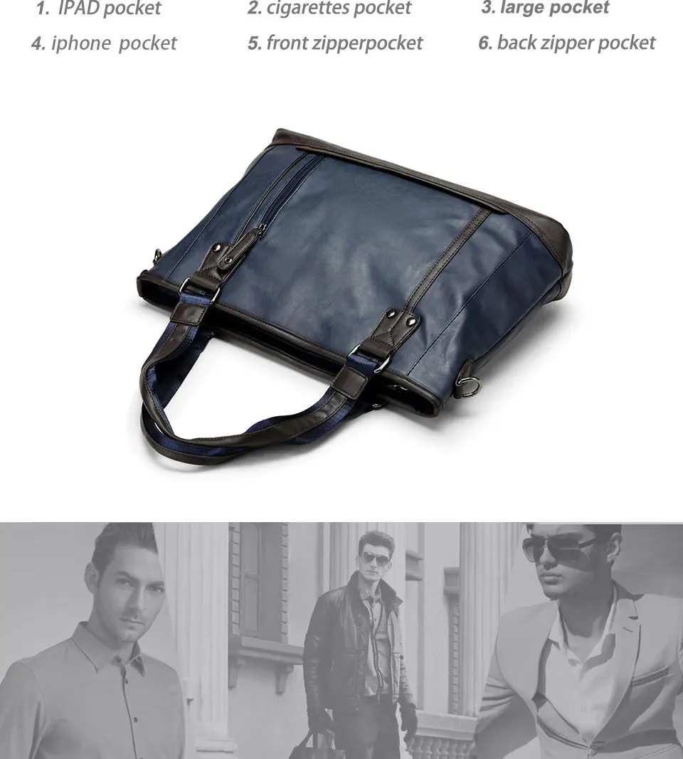 14 дюймов для мужчин's портфели модные портфель из ПУ-кожи мужчин сумка для бизнес Цвет: черный, синий Soild Лидер продаж