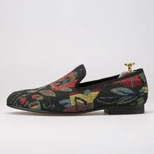 Разноцветная Мужская обувь с абстрактным цветком; модные Лоферы ручной работы в западном стиле; комнатные туфли; мужская обувь на плоской подошве