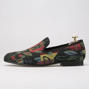 

mixed color abstract flower men shoes Fashion handmade loafers occident style smoking slipper men's flats