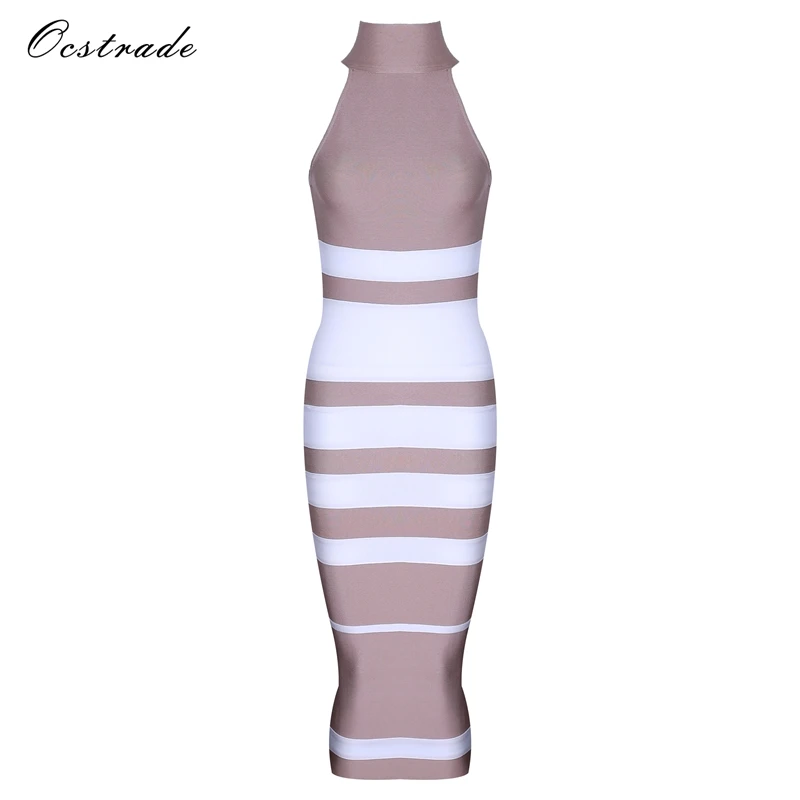 Ocstrade-Vestido-Midi-Elegante-2017-New-Fashion-Nude-and-White-Striped-Bodycon-Bandage-Dress-Rayon-High