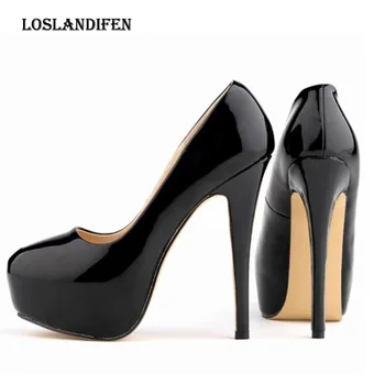 

Loslandifen Fashion Plus Size 35-42 Women Pu Leather Evening High Heel Shoes Ladies Candy Color Round Toe Platform Party Pumps