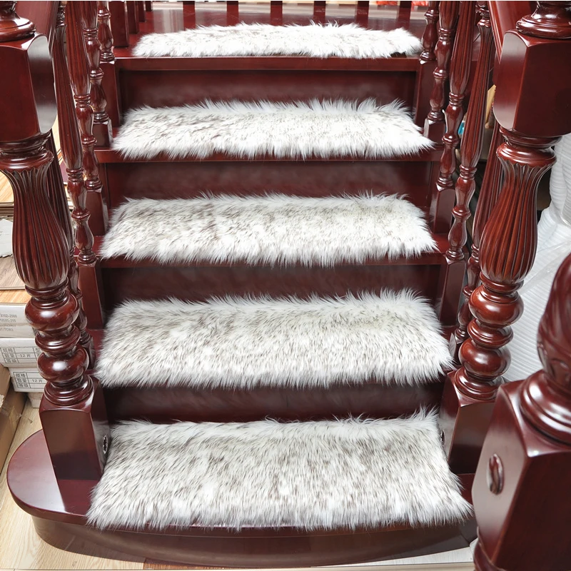 1-piece Plush Fabric Stair Carpet Mat Faux Fur Stair Trends Rugs Soft Non-slip Wool Mat tapis salon 85*24CM