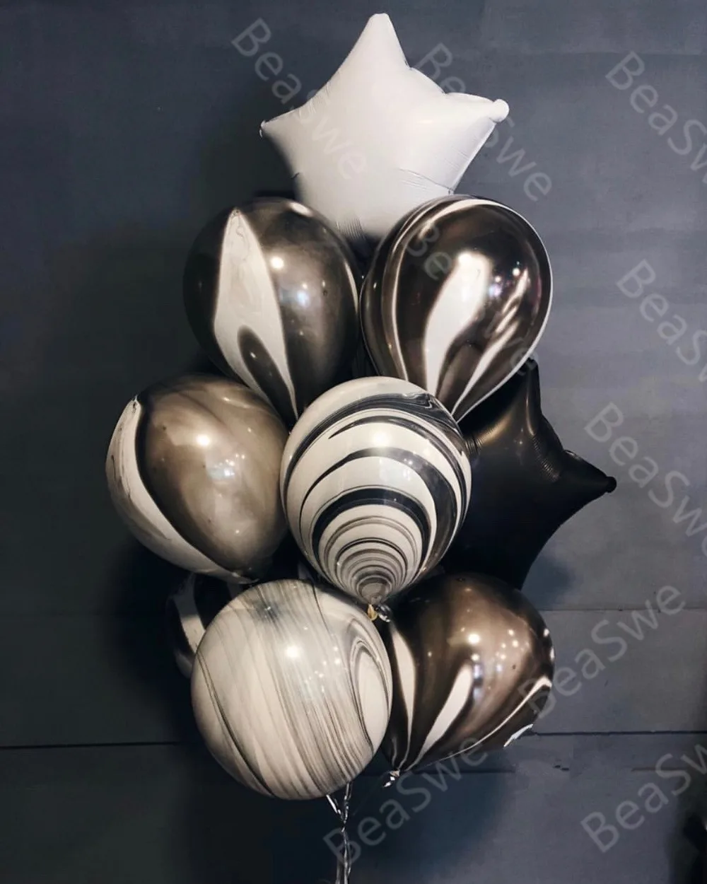 Ballon coeur aluminium noir et or mabre