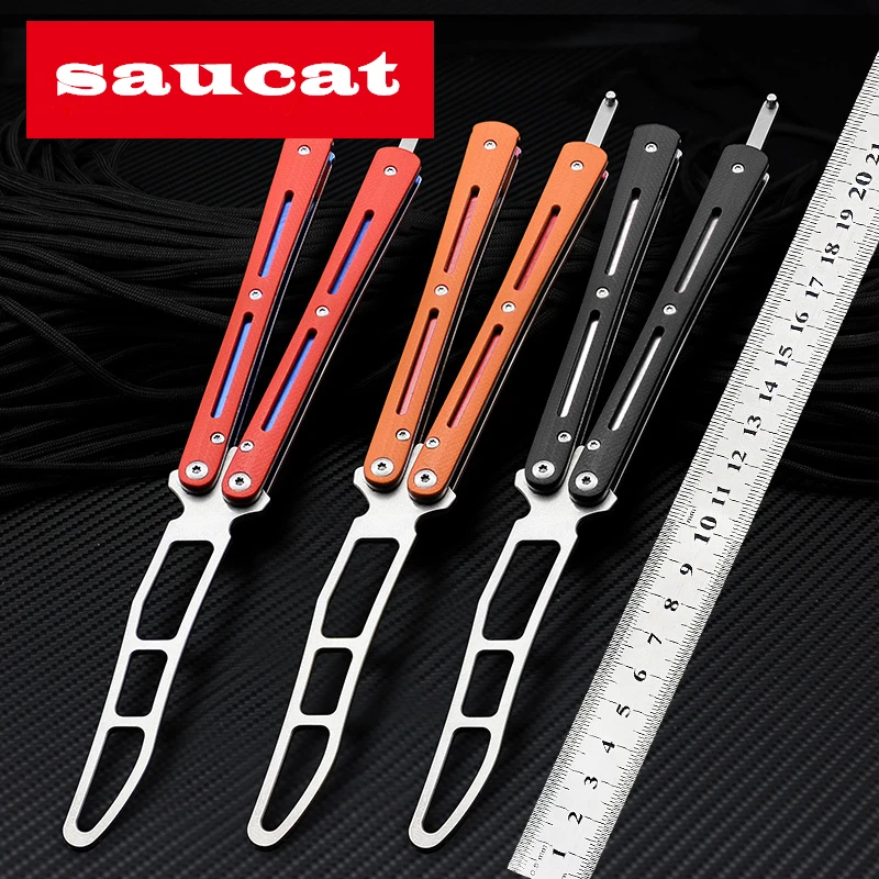 

Butterfly Trainer Knife EDC Tools 440C Blade G10+Steel Titanium Handle Jilt Knife Not Sharp Hunting Knife Folding Pocket Knife