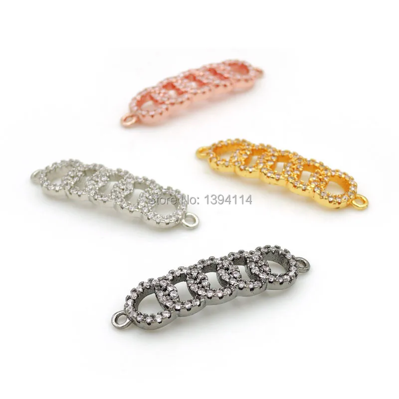 

31*7*2mm Micro Pave Clear CZ Arc Bar Connector Of 5 Circles Interlocking Fit For Women As DIY Bracelets Accessory