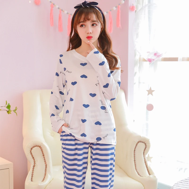 

Autumn pajamas for women long sleeve cotton women's printing sleepwear set ladies cute tracksuit set home clothes Christmas gift