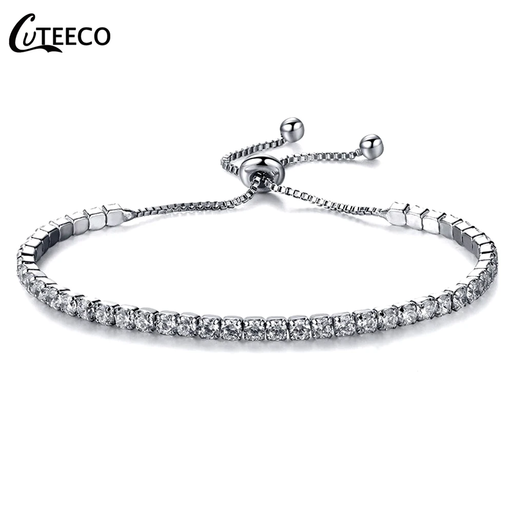 CUTEECO Лидер продаж теннисные браслеты для женщин розовое золото серебро кубический цирконий браслеты для женщин массивные ювелирные изделия