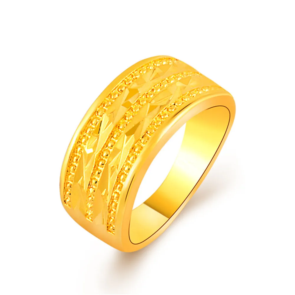 Fancy Gold Ring For Women 24k Gold Colou Three Rows Stacked Rings For ...