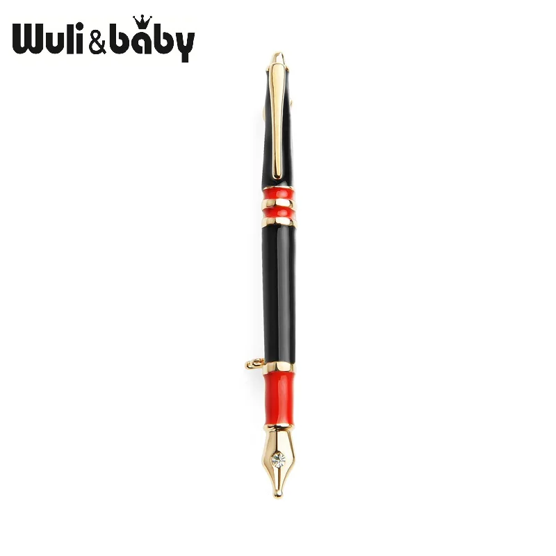 Классические эмалированные Броши Wuli& Baby в виде синей и красной ручки для женщин и мужчин, металлическая брошь на булавке, подарки