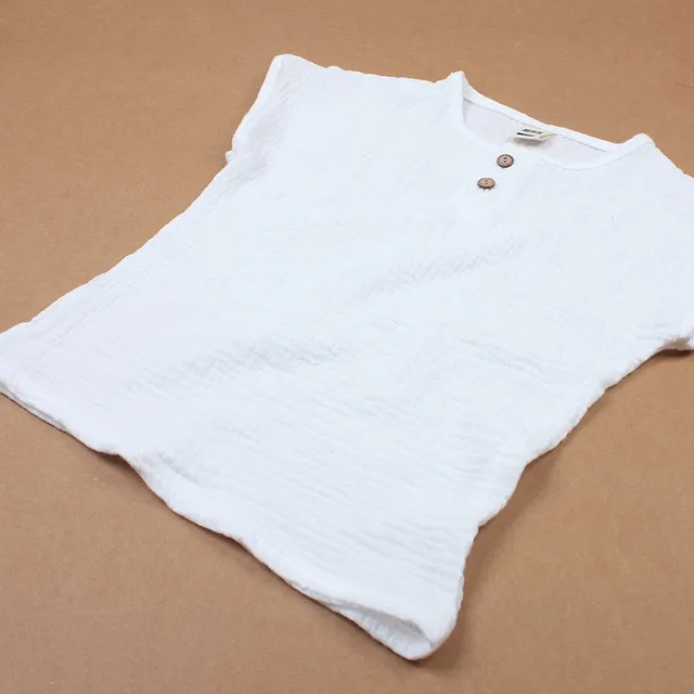 Linen 2018 Cotton Baby Boy Girl Summer T Shirts New Toddler Comfortable Tops Tee Children Clothing Kids Button 80-130CM Height T3666-white