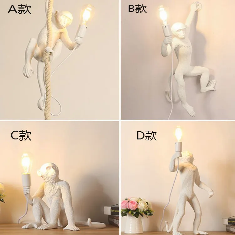 Modern creative design Resin Monkey Loft Vintage Hemp Rope Pendant Light for Home Lighting Bar Cafe Retro Hanging lamp | Лампы и