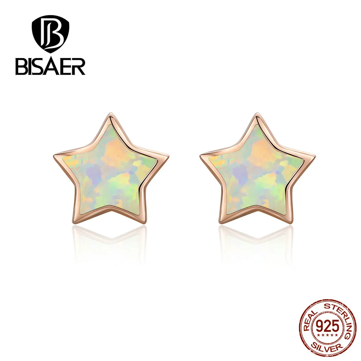 

BISAER Star 925 Sterling Silver Shining Interstellar Star Shape Exquisite Stud Earrings for Women Sterling Silver Jewelry ECE674