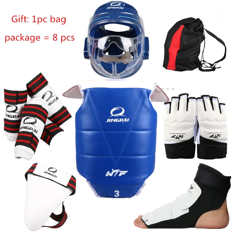 

Free shipping Hot Sale! Adult child thickening karate taekwondo protector 8pcs taekwondo pants set flanchard protective bag