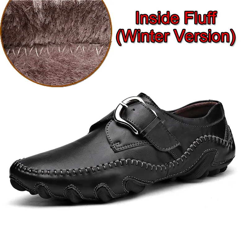Модная Роскошная повседневная обувь; мужские лоферы из натуральной кожи на плоской подошве; Высококачественная Дизайнерская обувь; мужские мокасины; мужские кроссовки - Цвет: Fluff Black