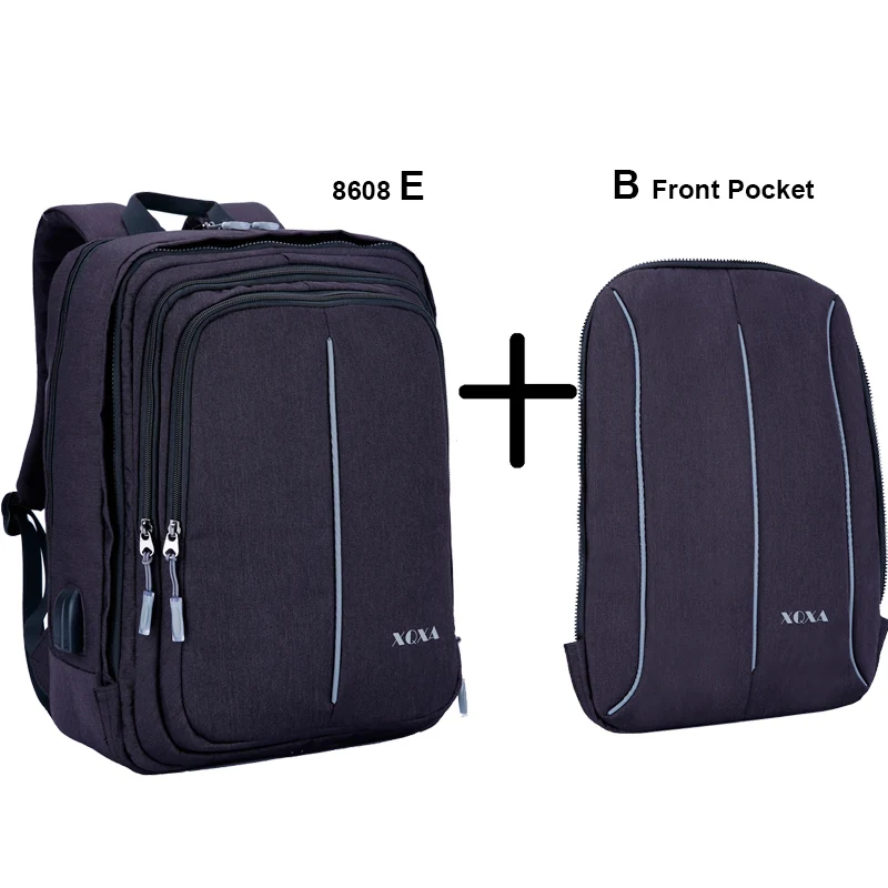 XQXA мужской рюкзак для ноутбука 15,6 17,3 дюймов Противоугонный usb зарядка рюкзак для путешествий для мужчин Casaul Рюкзак Mochila черный - Цвет: 8608E Black-B Pocket