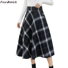 OSTRICH Новая мода Женская высокая эластичная талия Макси клетчатая зимняя теплая расклешенная длинная юбка до лодыжки Горячая