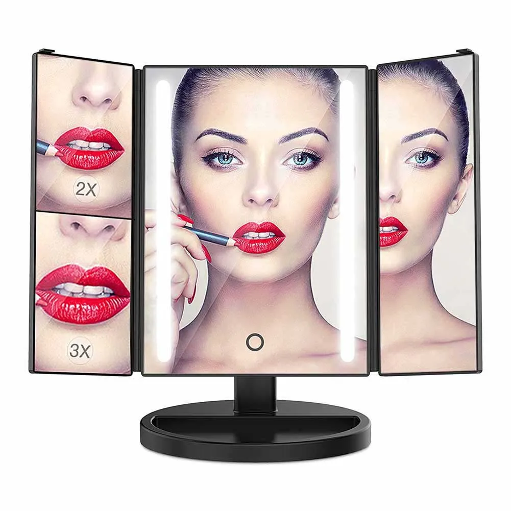 

High Quality Large 24 LED Makeup Mirror with 1X/2X/3X Magnification Trifold Lighted Adjustable Rotation Mirror