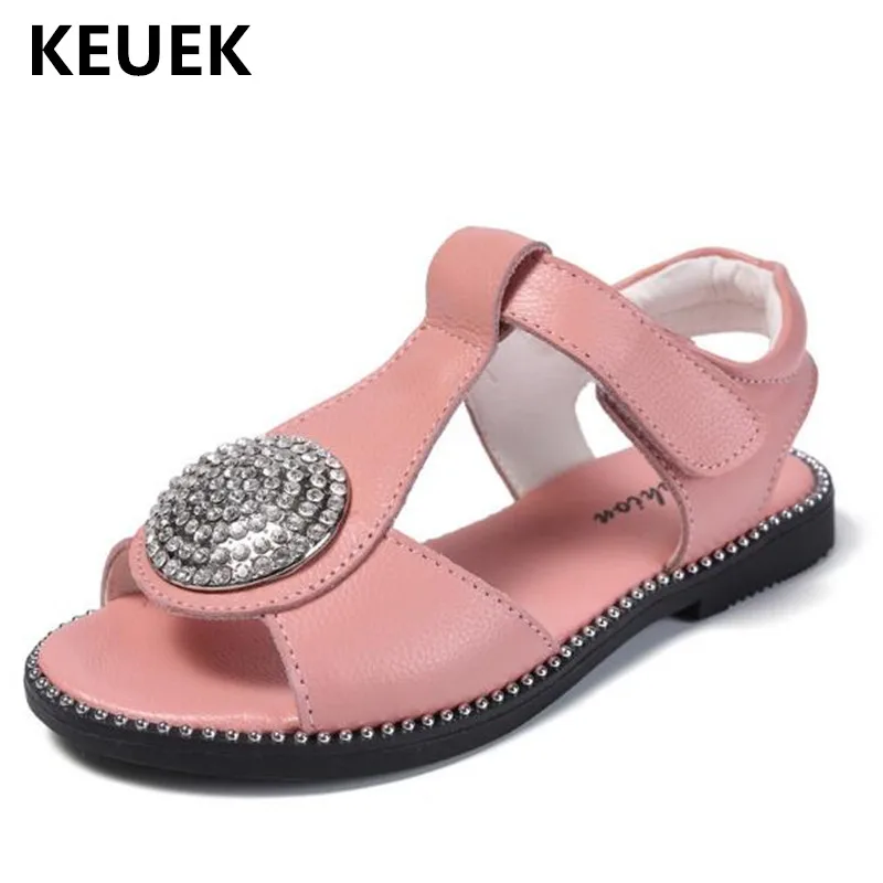

New Summer Girls Sandals Genuine Leather Princess Shoes Children Rhinestone Student Kids Sandals Baby Toddler 03
