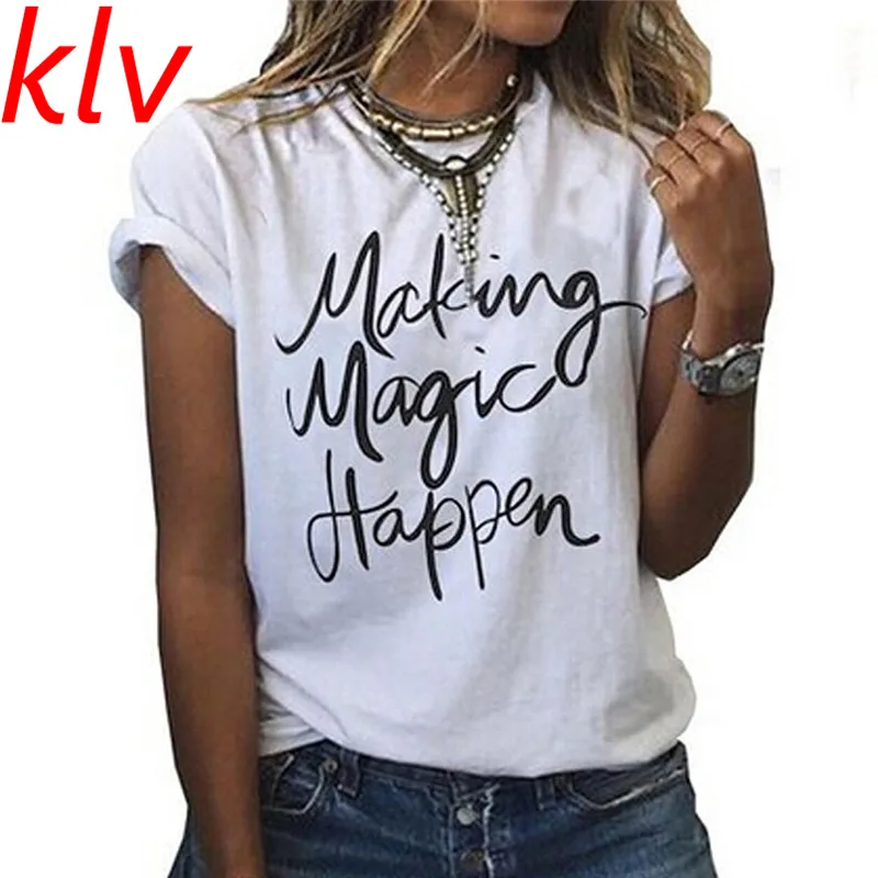 

Hot Sale KLV Casual Summer Women Plain Tops Pullover Short Sleeve O-neck Print T-shirt Casual Tee T Shirt Femme Woman Clothing