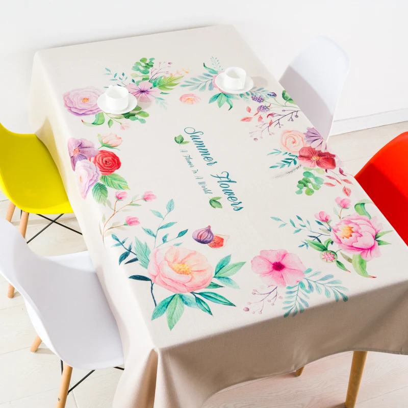

American Pastoral Tulip Flower Printed Cotton Linen Fabric Tablecloth Covers for Square and Rectangle Home Party Table Cloth