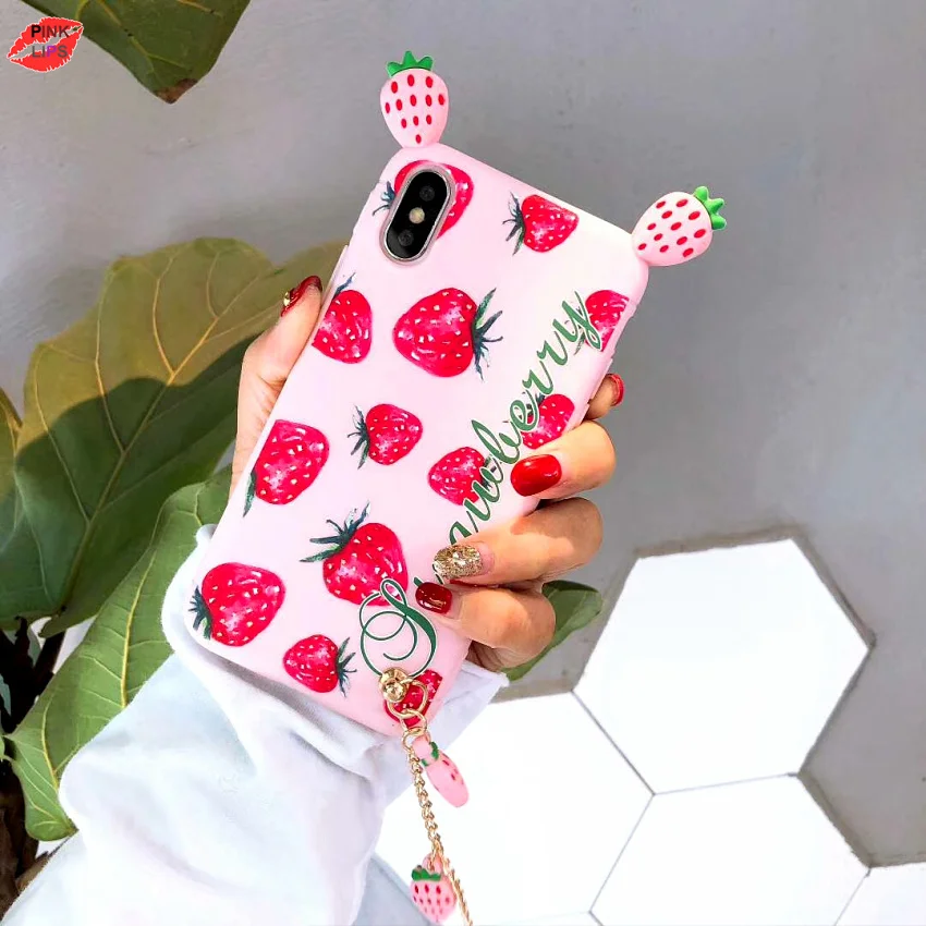 

PINK LIPS Summer Fruit Strawberry Pineapple Phone Case For iPhone 7 6 6S 8 Plus X XR XS MAX Super Cute Phone Back Cover Cases