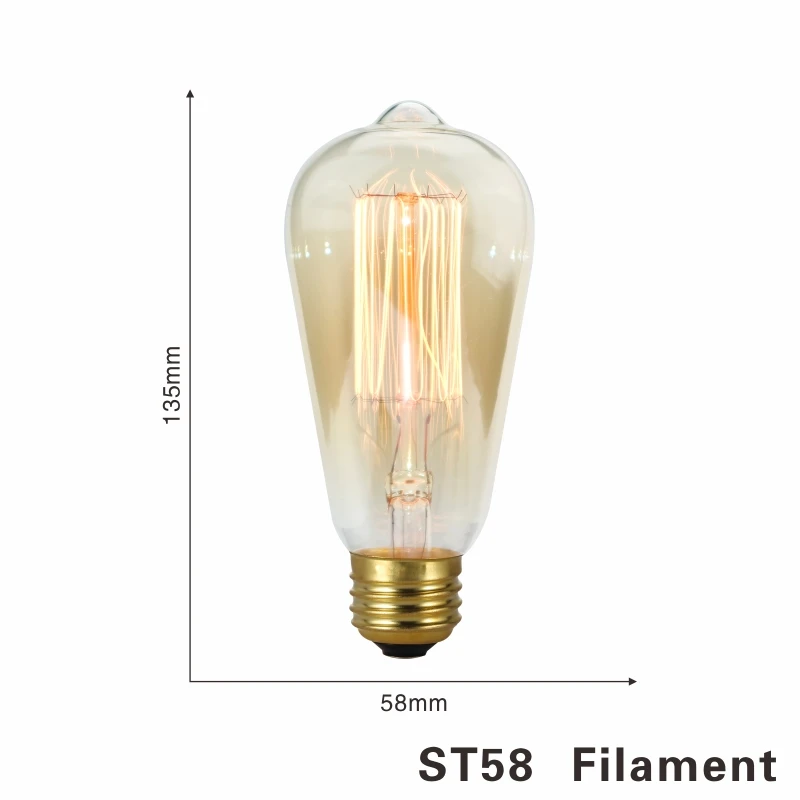 Винтажные лампочки с лампочками Эдисона LATTUSO E27 220 В лампы накаливания 40 Вт A19 A60 ST64 G95 лампа накаливания Ретро светильник Эдисона для подвесных ламп - Цвет: ST58 filament